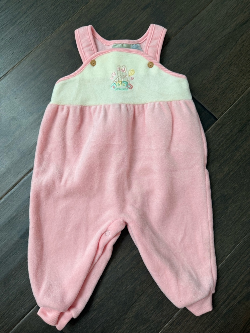 Vintage Baby Sonoma Fleece pink overalls 6-9 months